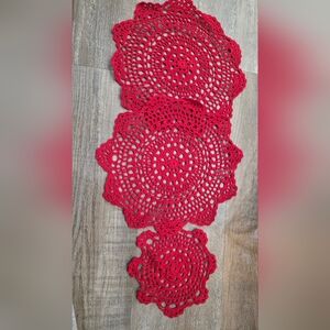 Handmade Red Crochet Doilies